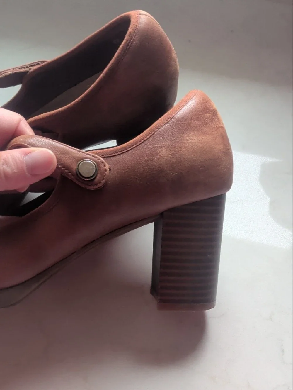 Mary Jane Block Heel Pumps in Brown - Picture 4 of 6
